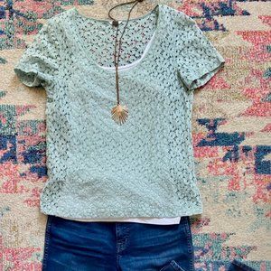 Blue lace short sleeved top